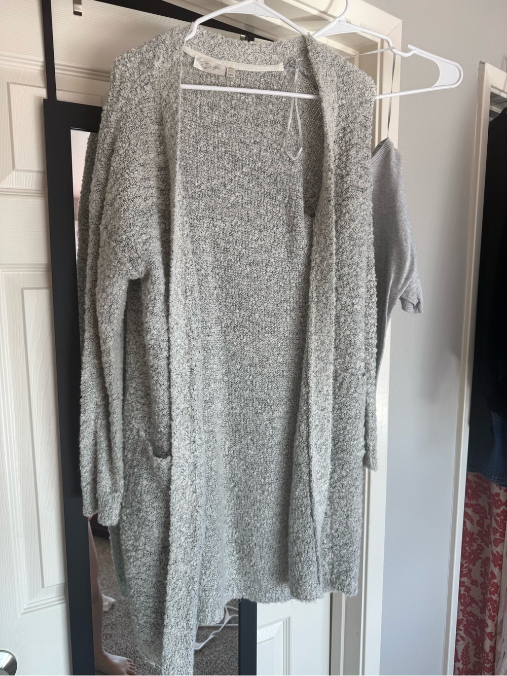 RD Style Plush Open-Front Cardigan in Light Gray